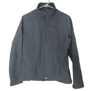 Double Diamond Womens Soft Shell Jacket Size M Black Embossed Fleece Lined